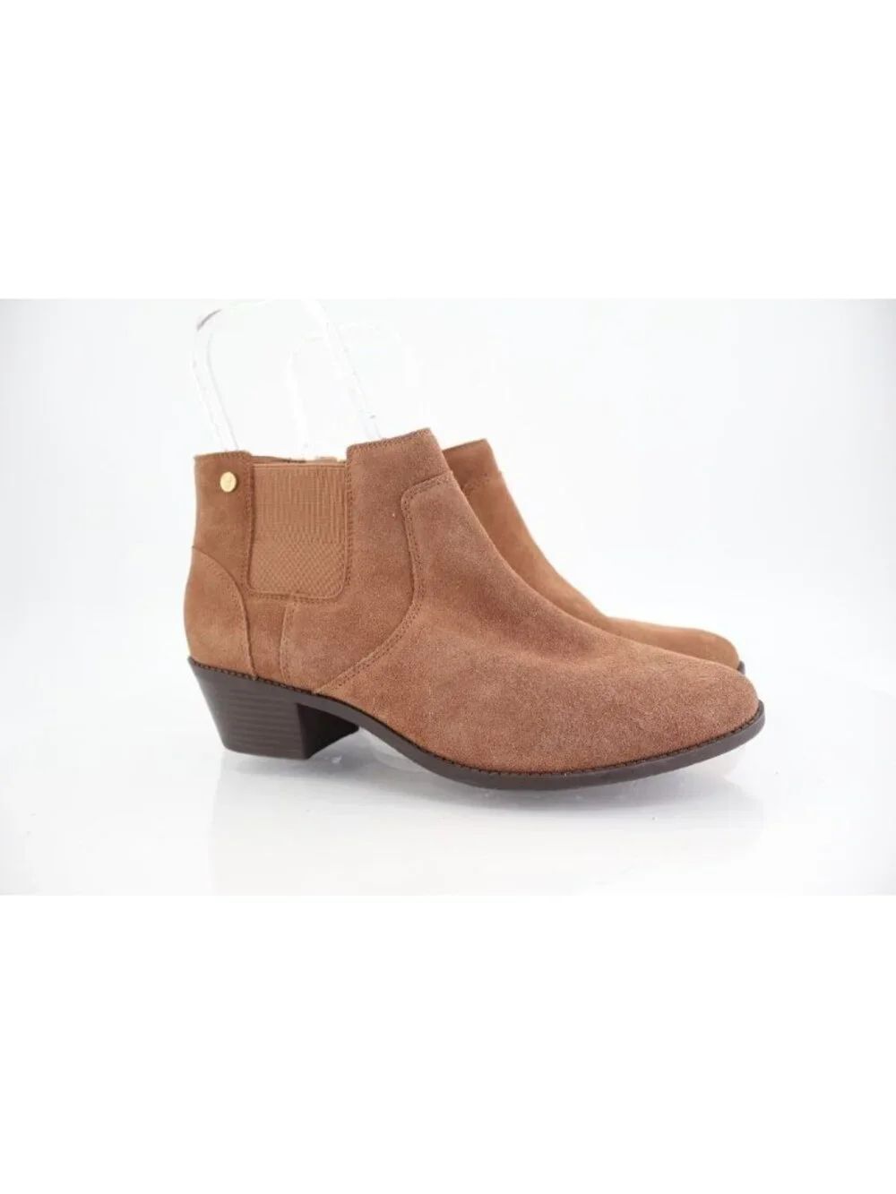 Vionic Finn Brown Suede Ankle Boots Womens Size 12 Orthotic Comfort Block Heel